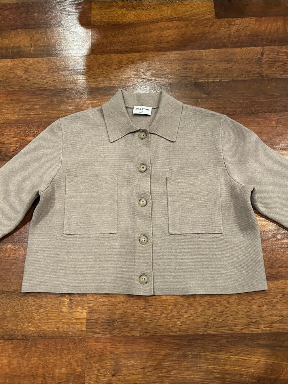 Aritzia Babaton Knit Society Cardigan Jacket Taupe Size XS Button